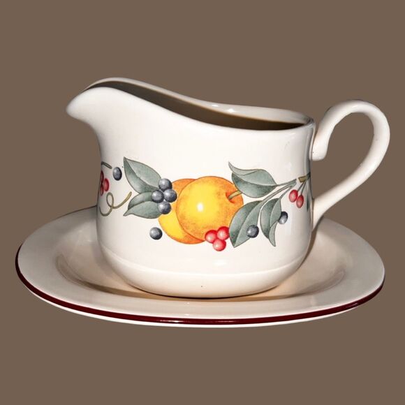 Vintage Corning Ware Abundance Gravy Boat & Underplate Stoneware - Picture 2 of 6